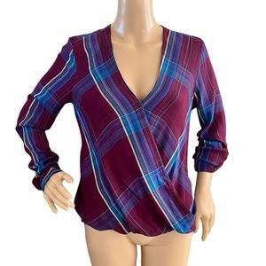 Express Womens Plaid Faux Wrap Top